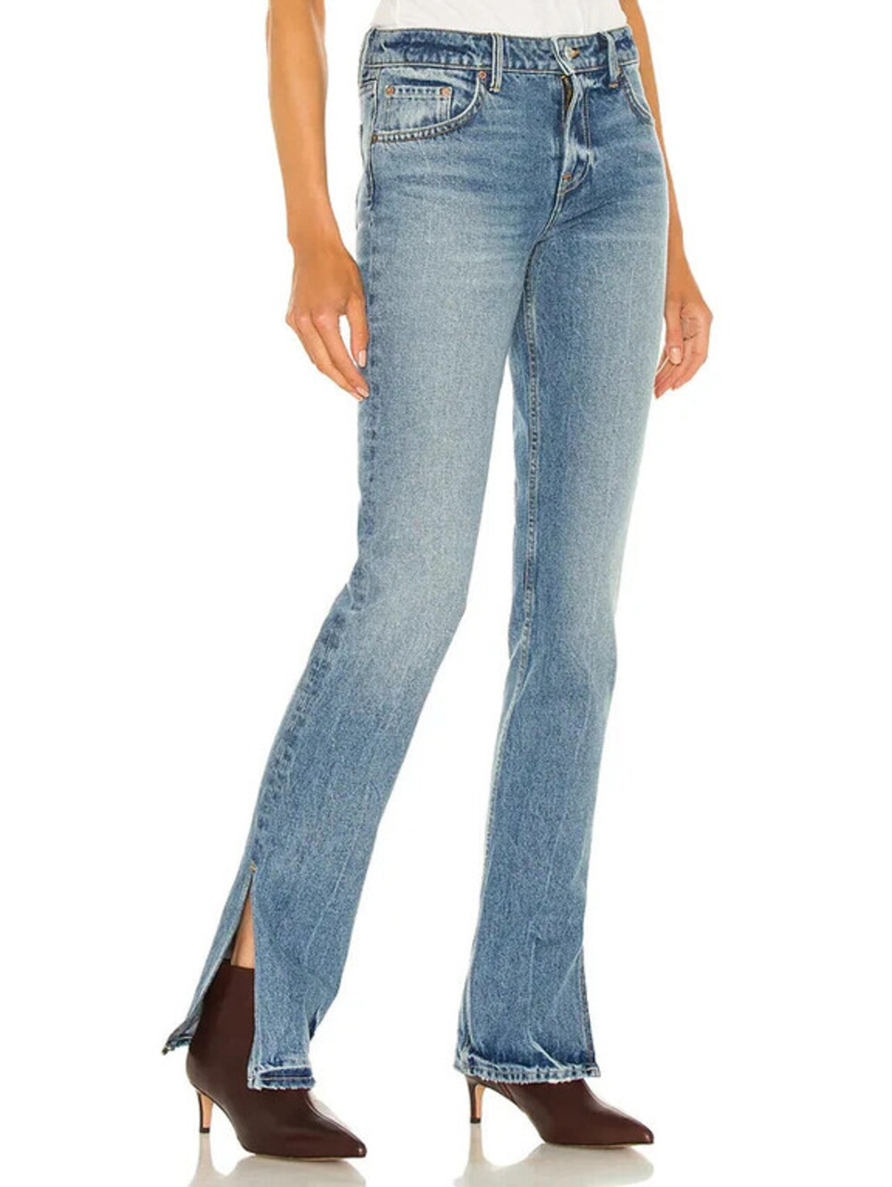 GRLFRND Hailey Low Rise Slim Boot Melrose blue edgy split hems size 31 NWT $225